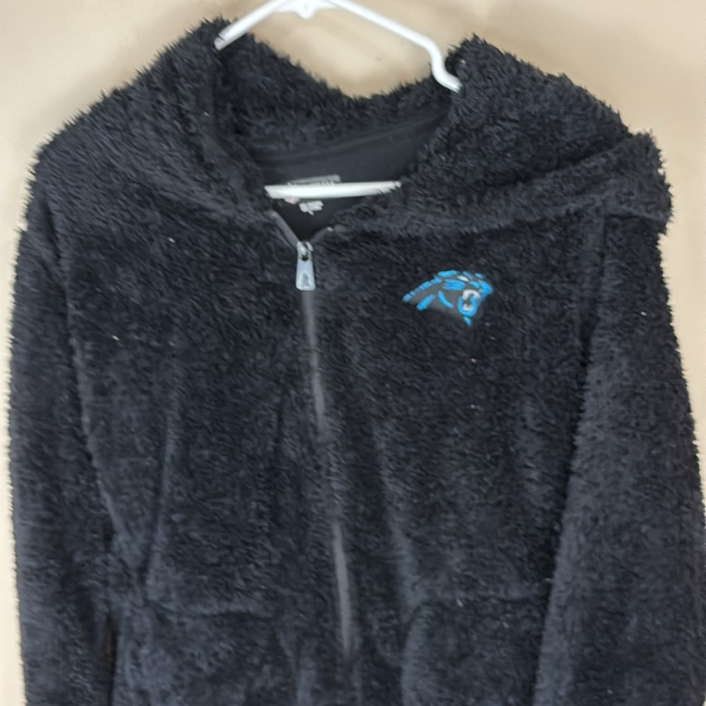 NFL Team Apparel Fuzzy Black Full Zip Carolina Panthers Hoodie Jacket Size Large - Picture 2 of 14